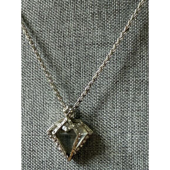 Vintage Rock Crystal Pendant Necklace Silver Tone Rope Necklace Brutalist Artsy - Picture 2 of 8